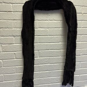Black/Brown Fur Scarf With Fur Fringe